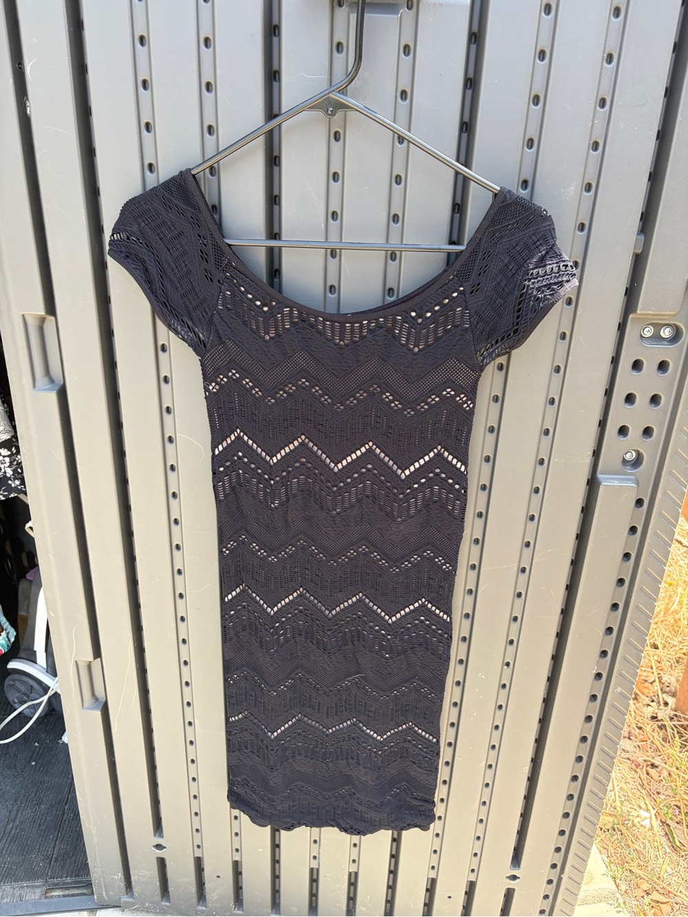 bebe Black Crochet Knit Mini Dress